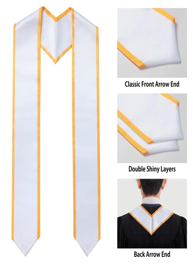 GHGMAO 6 Pcs Plain Graduation Stole for Unisex Adult Classic End With Trim Graduation Sash Honor Stoles, 72" Long, 9 Colors (White and Gold) - Image 4